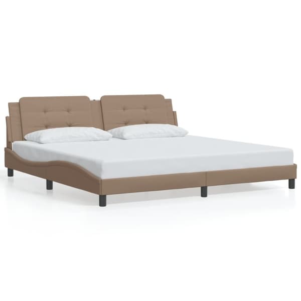 vidaXL sengeramme med sengegavl 200x200 cm kunstlæder cappuccinofarvet