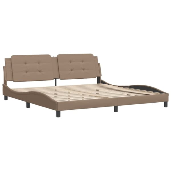 vidaXL sengeramme med sengegavl 200x200 cm kunstlæder cappuccinofarvet
