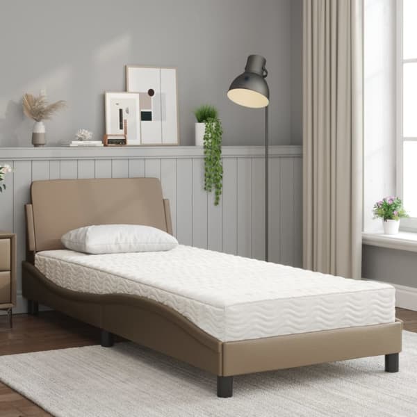 vidaXL seng med madras 90x200 cm kunstlæder cappuccinofarvet