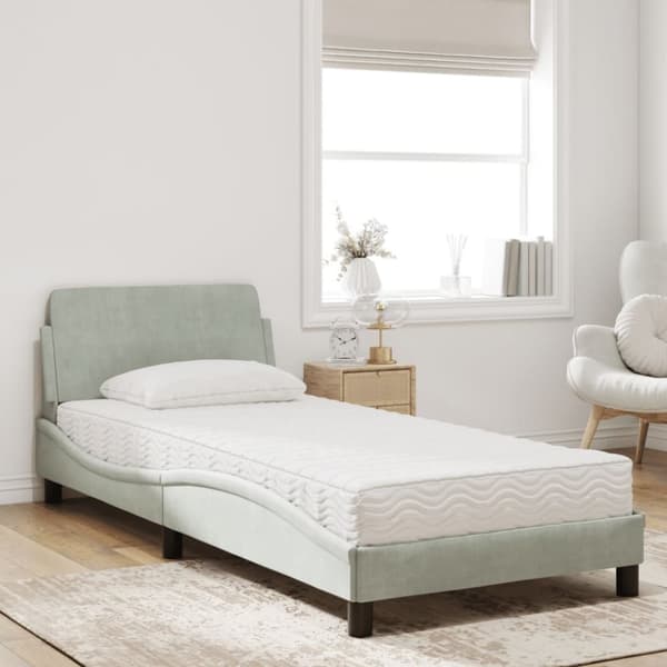 vidaXL seng med madras 90x200 cm velour lysegrå