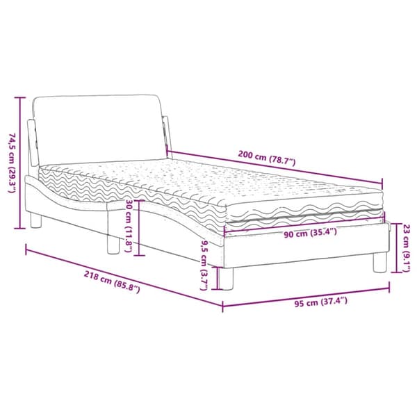 vidaXL seng med madras 90x200 cm velour lysegrå