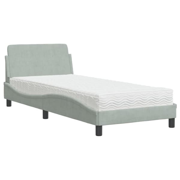 vidaXL seng med madras 90x200 cm velour lysegrå