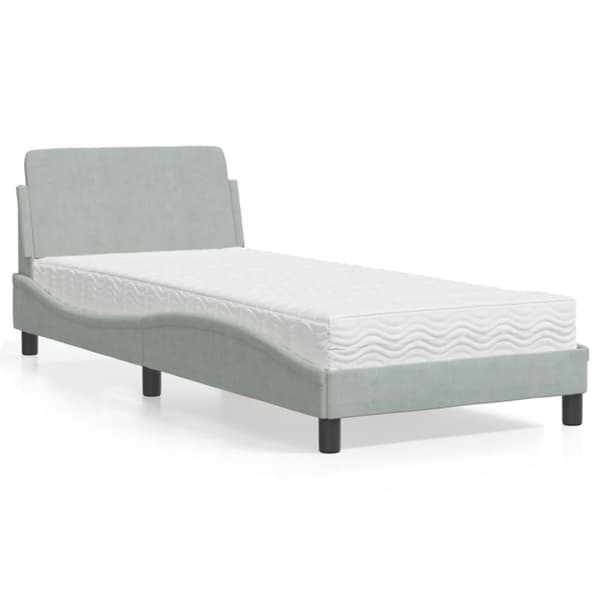 vidaXL seng med madras 90x200 cm velour lysegrå