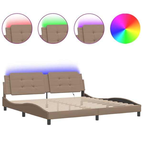 vidaXL Sengeramme med LED-lys cappuccino 200x200 cm kunstig lær
