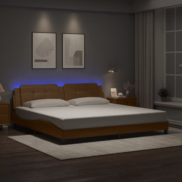 vidaXL Sengeramme med LED-lys cappuccino 200x200 cm kunstig lær