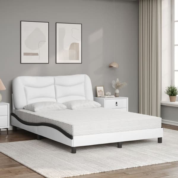 vidaXL seng med madras 140x200 cm kunstlæder hvid og sort