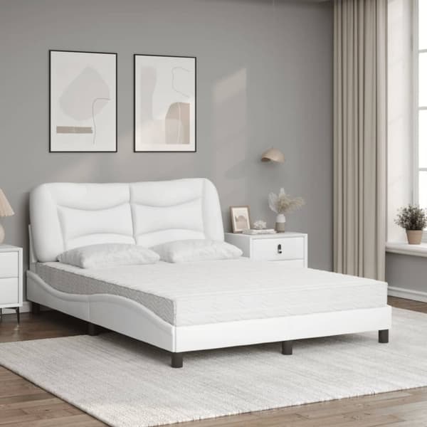 vidaXL seng med madras 140x190 cm kunstlæder hvid
