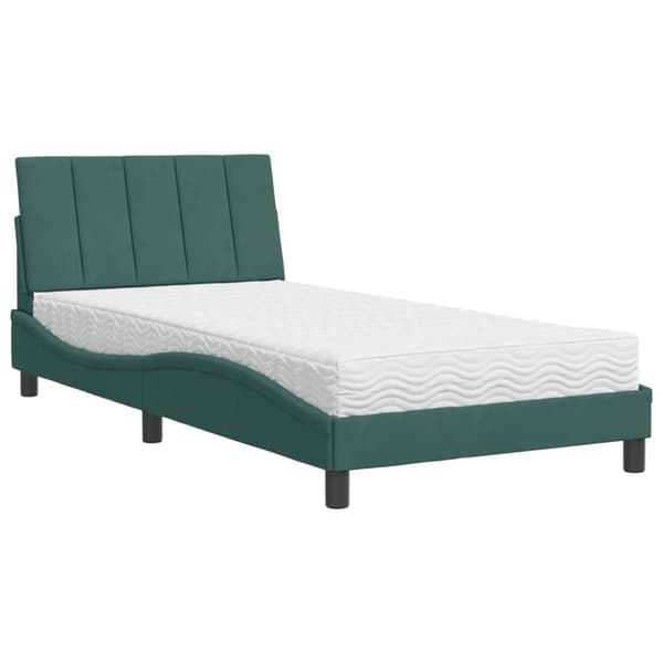 vidaXL seng med madras 100x200 cm velour mørkegrøn