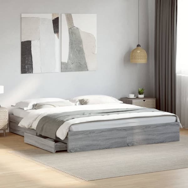 vidaXL Sängynrunko laatikoilla harmaa Sonoma 180x200 cm tekninen puu