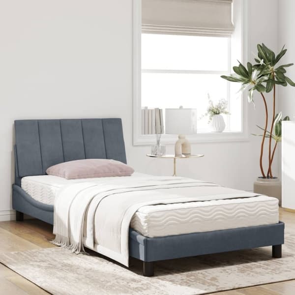 vidaXL seng med madras 100x200 cm velour mørkegrå