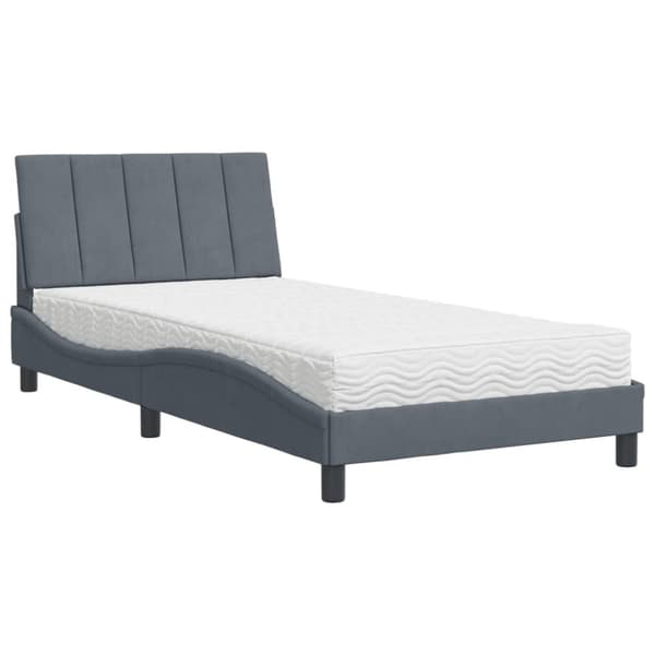 vidaXL seng med madras 100x200 cm velour mørkegrå