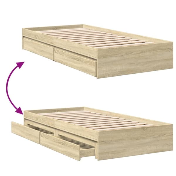 vidaXL sengeramme med skuffer 100x200 cm konstrueret træ sonoma-eg