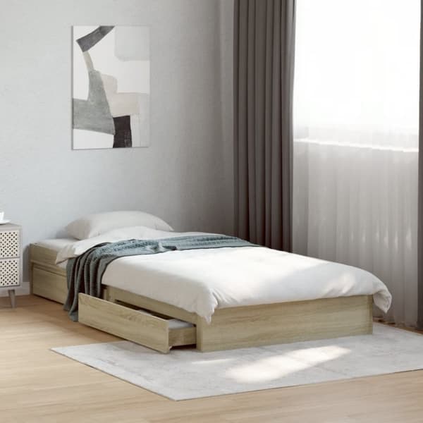 vidaXL sengeramme med skuffer 100x200 cm konstrueret træ sonoma-eg