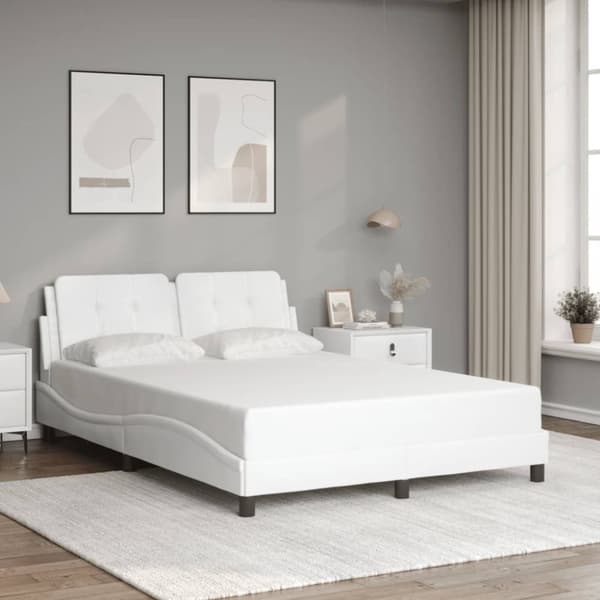 vidaXL sengeramme med LED-lys 140x190 cm kunstlæder hvid