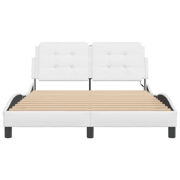 vidaXL sengeramme med LED-lys 140x190 cm kunstlæder hvid