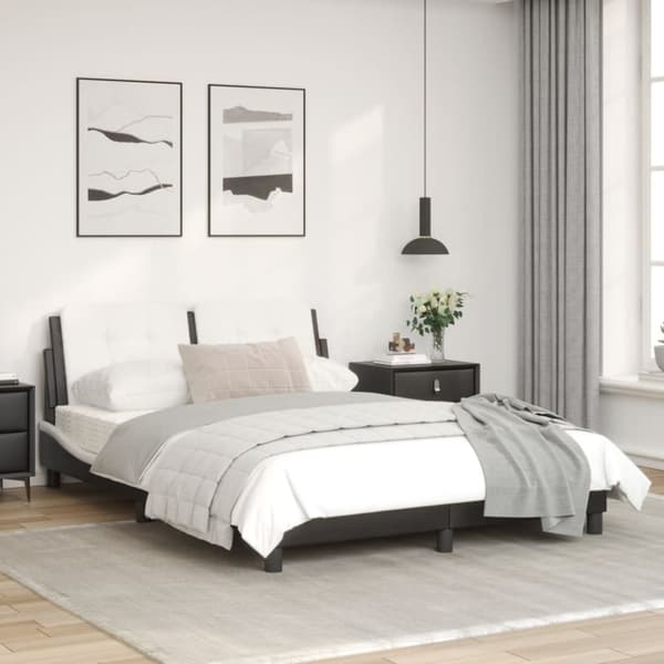 vidaXL Sängram med LED-belysning svart och vit 140x200 cm konstläder