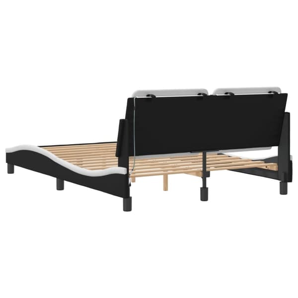 vidaXL Sängram med LED-belysning svart och vit 140x200 cm konstläder