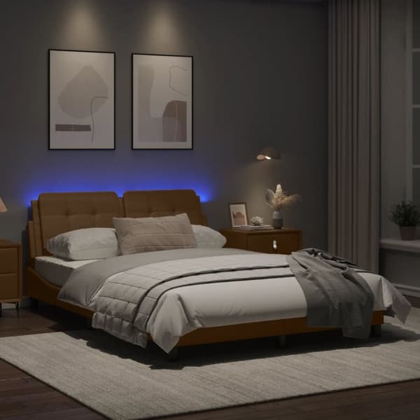 vidaXL sengeramme med LED uden madras 140x200 cm cappuccinofarvet