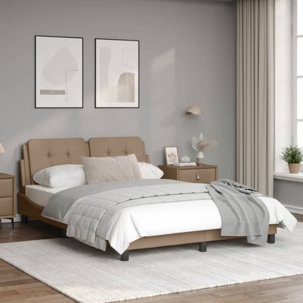 vidaXL sengeramme med LED uden madras 140x200 cm cappuccinofarvet
