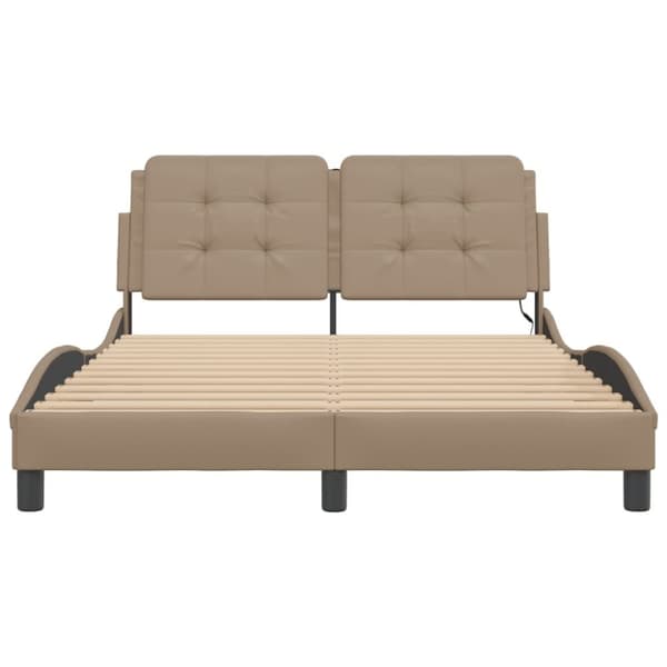 vidaXL sengeramme med LED uden madras 140x200 cm cappuccinofarvet