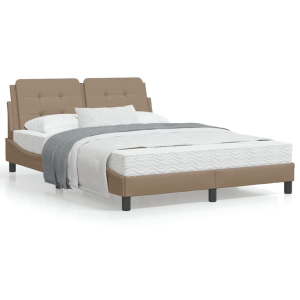 vidaXL sengeramme med LED uden madras 140x200 cm cappuccinofarvet