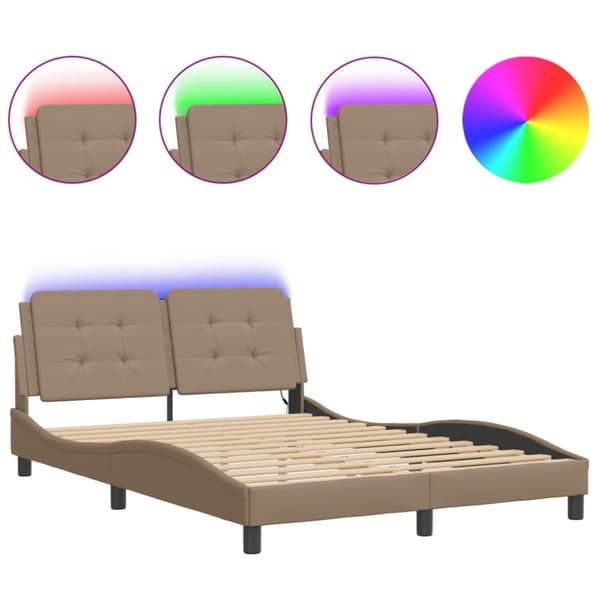 vidaXL sengeramme med LED uden madras 140x200 cm cappuccinofarvet
