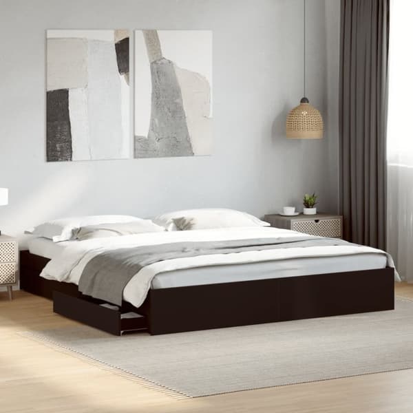 vidaXL Sängynrunko laatikoilla musta 180x200 cm tekninen puu
