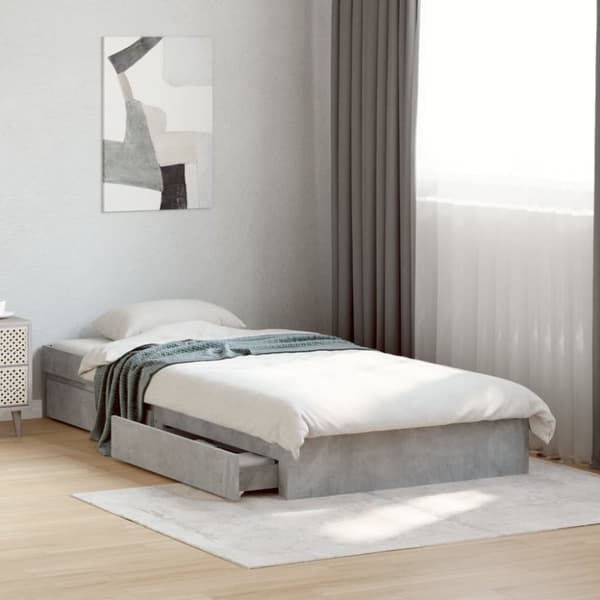 vidaXL Sängynrunko laatikoilla betoninharmaa 75x190 cm tekninen puu