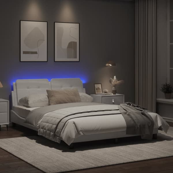 vidaXL sengestel med LED-lys 140x200 cm kunstlæder hvid