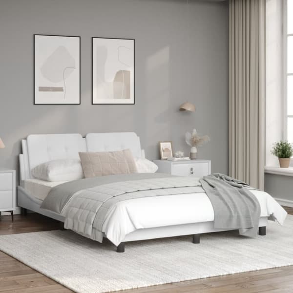 vidaXL sengestel med LED-lys 140x200 cm kunstlæder hvid