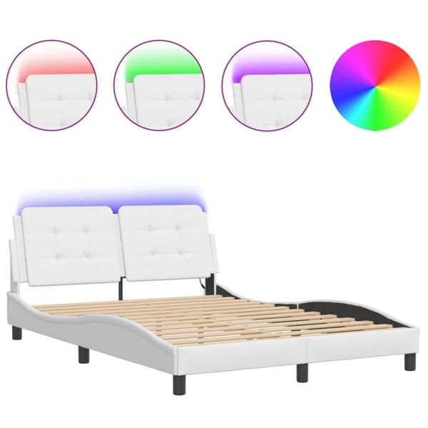 vidaXL sengestel med LED-lys 140x200 cm kunstlæder hvid