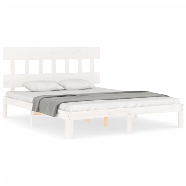 vidaXL Sängram med huvudgavel vit 160x200 cm massivt trä - Sängar & sängramar