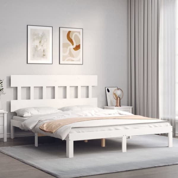 vidaXL Sängram med huvudgavel vit 160x200 cm massivt trä - Sängar & sängramar