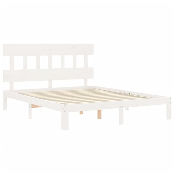 vidaXL Sängram med huvudgavel vit 160x200 cm massivt trä -  Sängar & sängramar