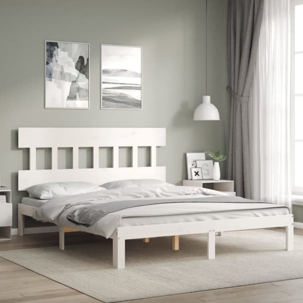vidaXL Sängram med huvudgavel vit 160x200 cm massivt trä - Sängar & sängramar