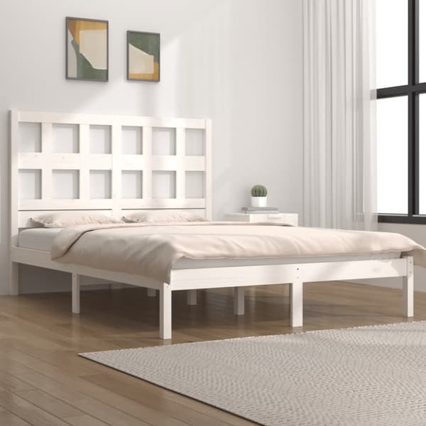 vidaXL sengeramme 140x190 cm massivt fyrretræ hvid -  Senge & sengeramme