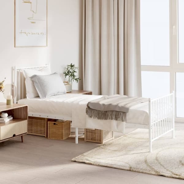 vidaXL sengeramme med sengegavl og fodgærde 80x200 cm metal hvid -  Senge & sengeramme