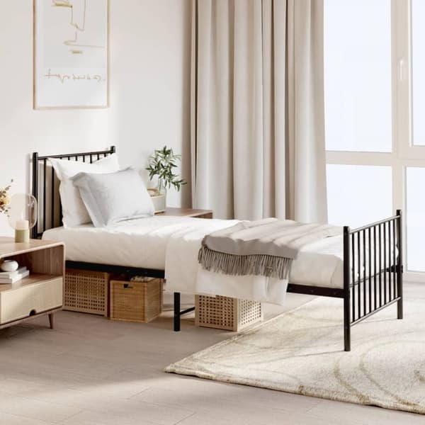 vidaXL sengeramme med sengegavl og fodgærde 75x190 cm metal sort -  Senge & sengeramme