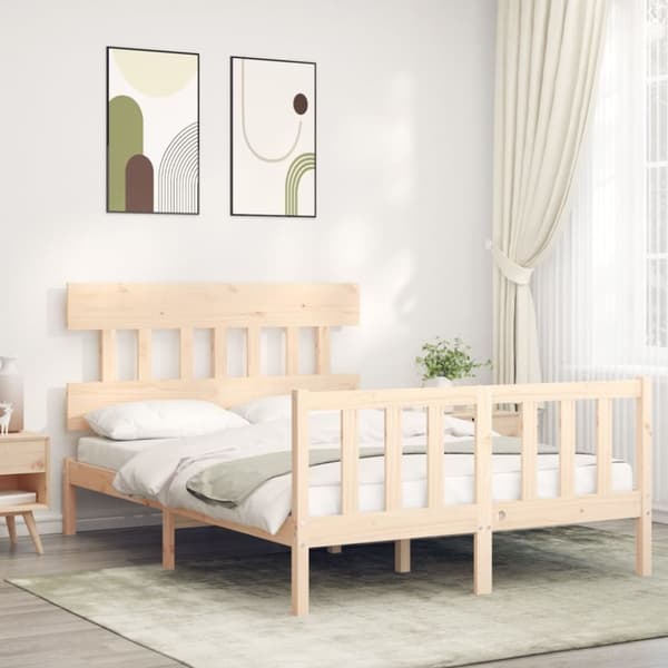 vidaXL sengeramme med sengegavl 140x190 cm massivt træ -  Senge & sengeramme