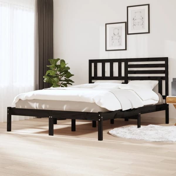 vidaXL Sängram svart massiv furu 140x190 cm -  Sängar & sängramar