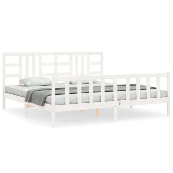vidaXL sengeramme med sengegavl 200x200 cm massivt træ hvid - Senge & sengeramme