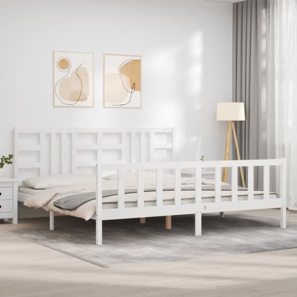 vidaXL sengeramme med sengegavl 200x200 cm massivt træ hvid -  Senge & sengeramme