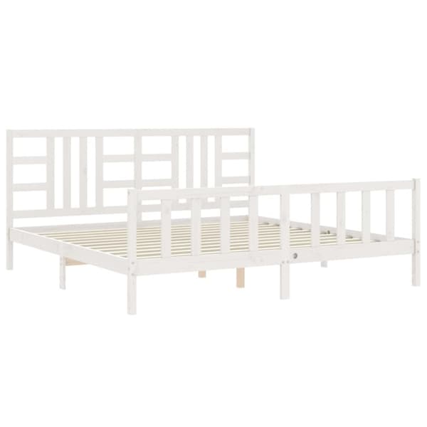 vidaXL sengeramme med sengegavl 200x200 cm massivt træ hvid - Senge & sengeramme