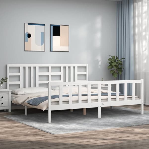 vidaXL sengeramme med sengegavl 200x200 cm massivt træ hvid - Senge & sengeramme