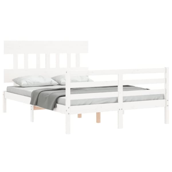 vidaXL Sängram med huvudgavel vit 140x200 cm massivt trä -  Sängar & sängramar