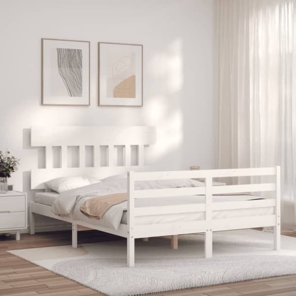 vidaXL Sängram med huvudgavel vit 140x200 cm massivt trä -  Sängar & sängramar