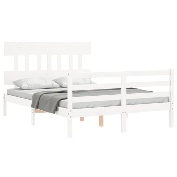 vidaXL Sängram med huvudgavel vit 140x200 cm massivt trä -  Sängar & sängramar
