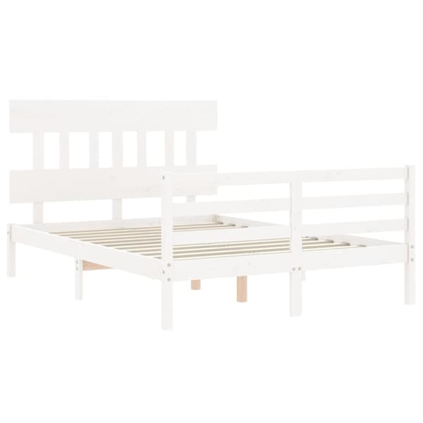 vidaXL Sängram med huvudgavel vit 140x200 cm massivt trä -  Sängar & sängramar