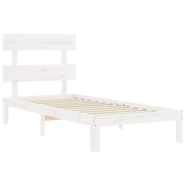 vidaXL Sängram med huvudgavel vit 90x200 cm massivt trä -  Sängar & sängramar