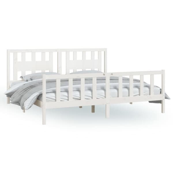 vidaXL sengeramme med sengegavl 200x200 cm massivt fyrretræ hvid -  Senge & sengeramme